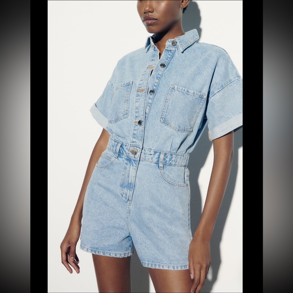 ZARA SHORT DENIM JUMPSUIT - Picture 2 of 9